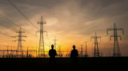 Outdoor photo of two electricity man work concept
