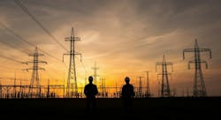 Outdoor photo of two electricity man work concept Outdoor photo of two electricity man work concept