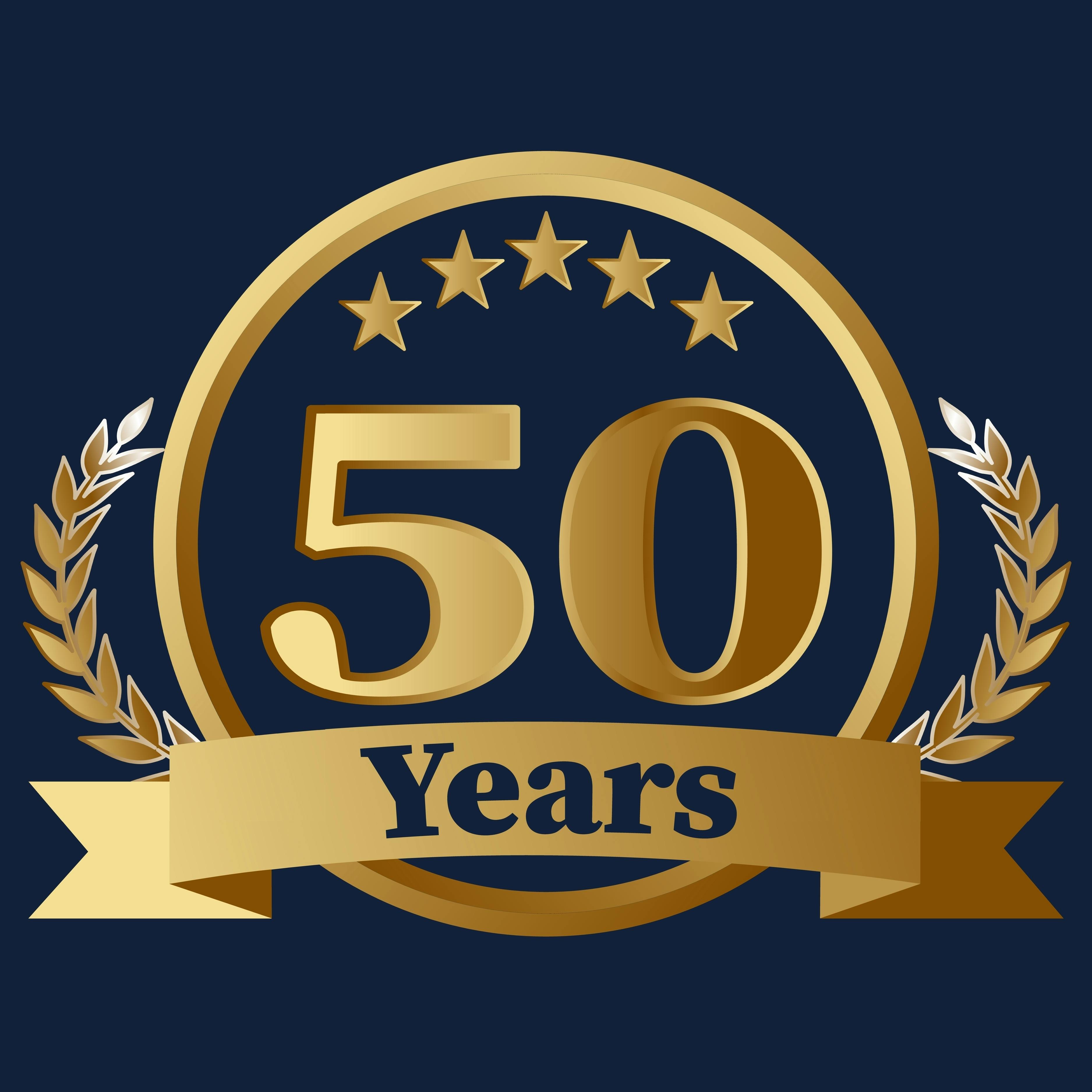 50 Years Anniversary on gold with stars and laurels