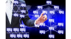 Businessman hand touching virtual panel of virtual panel of computer network topology Businessman hand touching virtual panel of virtual panel of computer network topology