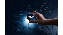 Hand putting hexagon piece to fulfill the part of R&D icon for Research and Development Hand putting hexagon piece to fulfill the part of R&D icon for Research and Development