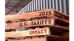2025 U.S. Tariffs Impact, text written on piled-up pallets, supply chain management and trade concept 2025 U.S. Tariffs Impact, text written on piled-up pallets, supply chain management and trade concept