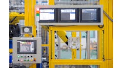 Factory 4.0 concept : View of operation panel and product inspection monitoring display on fence of manufacturing machine. Factory 4.0 concept : View of operation panel and product inspection monitoring display on fence of manufacturing machine.