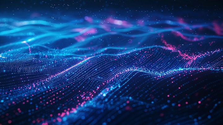 Blue abstract technology data wavy lines in holographic style