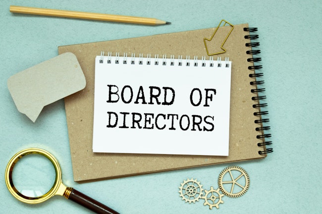 Board of director concept on a spiral notebook