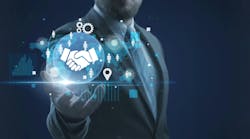 Business ecosystems, businessman hold handshake icon Business ecosystems, businessman hold handshake icon