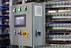 Control panel of bread cooling spiral cooler in large bakery Control panel of bread cooling spiral cooler in large bakery