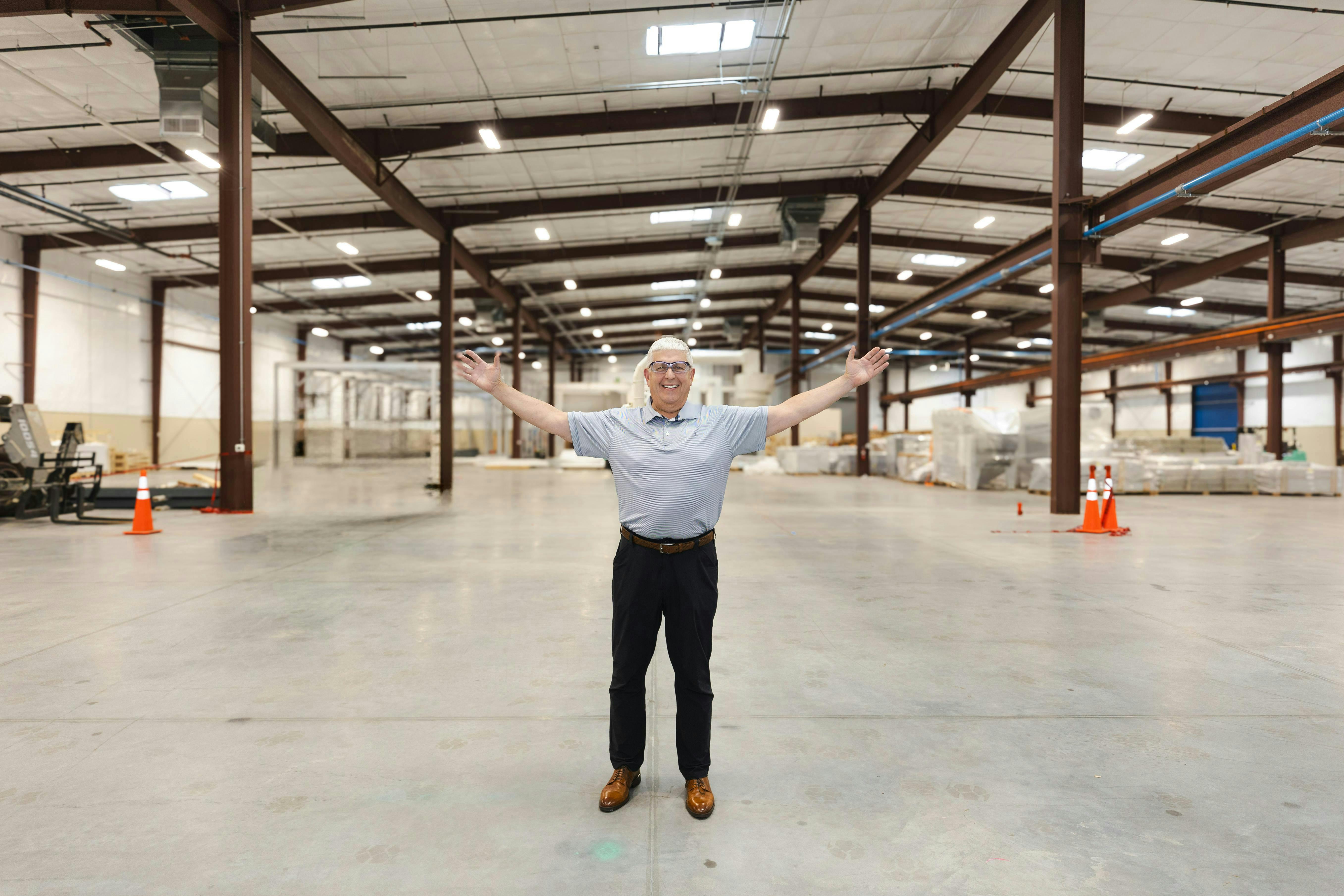 Figure 1: Dale Mark, vice president of manufacturing operations at Mitsubishi Logisnext Americas stands in the new 73,500-square-foot electrification fabrication facility.