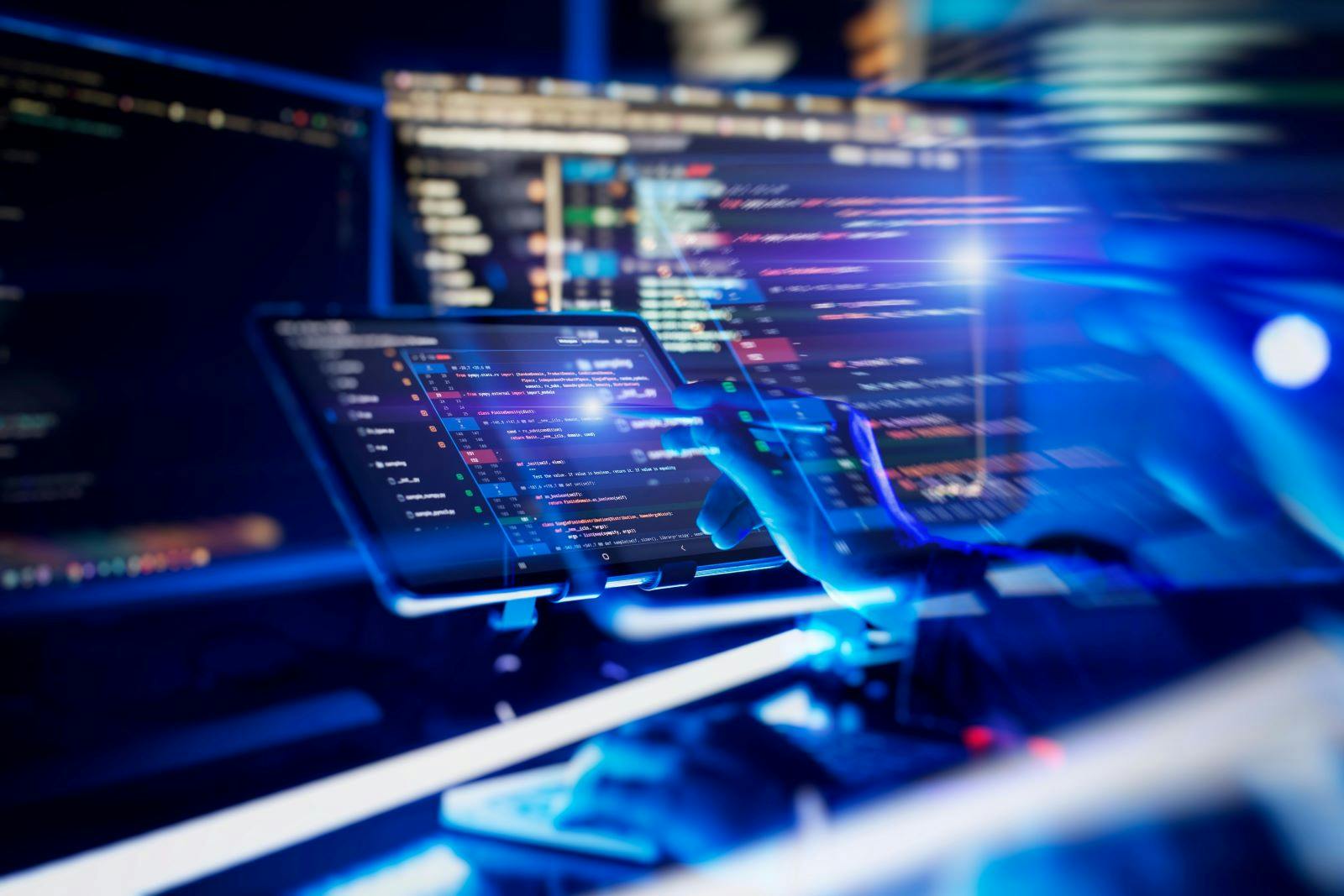 An abstract screen of a software developer's programming code