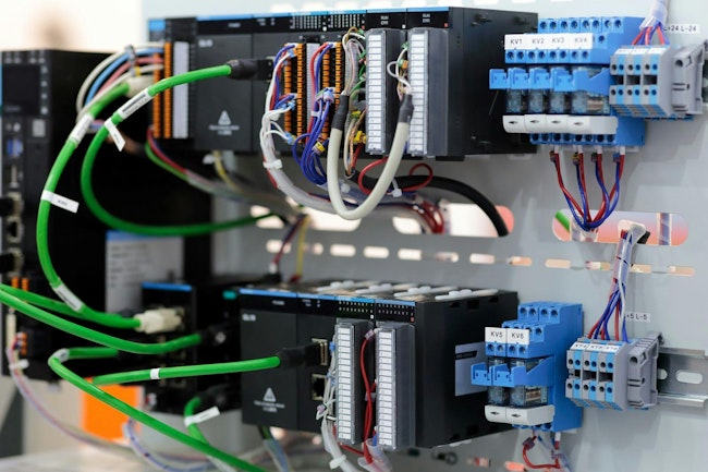 PLC based industrial automation system close up. Selective focus.
