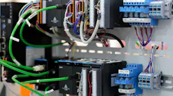 PLC based industrial automation system close up. Selective focus.