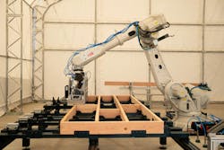 Figure 1: At the heart of the innovation is the integration of ABB’s IRB 6710 robots and RobotStudio digital twin software with Cosmic’s Robotic Workstation Cell and AI-driven Building Information Model (BIM), an end-to-end platform that handles design, permitting, procurement, robotic fabrication and assembly. Figure 1: At the heart of the innovation is the integration of ABB’s IRB 6710 robots and RobotStudio digital twin software with Cosmic’s Robotic Workstation Cell and AI-driven Building Information Model (BIM), an end-to-end platform that handles design, permitting, procurement, robotic fabrication and assembly.