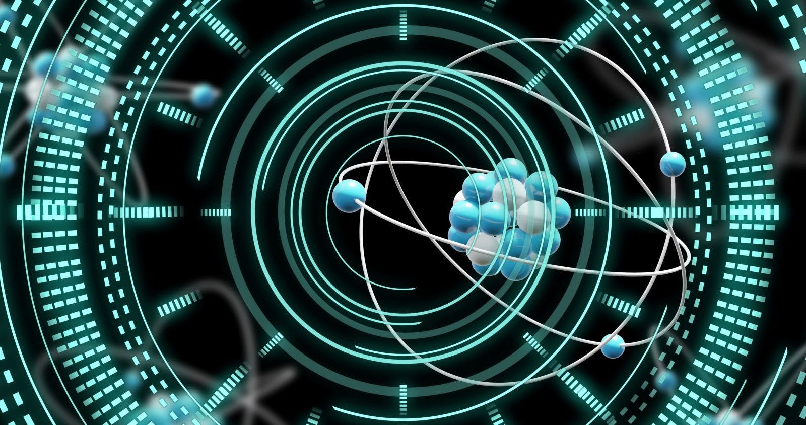 Image of atom model spinning and data processing on black background. Global science, research, connections, computing and data processing concept digitally generated image.