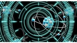 Image of atom model spinning and data processing on black background. Global science, research, connections, computing and data processing concept digitally generated image. Image of atom model spinning and data processing on black background. Global science, research, connections, computing and data processing concept digitally generated image.