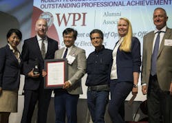 Pictured (from left): Grace Wang, WPI president; Doherty; Arly Dungca, WPI alumni association president; Dean Kamen, founder of DEKA Research and FIRST; Maureen Toohey, managing member, Toohey Law Group and deputy executive director, Advanced Regenerative Manufacturing Institute (ARMI); and Mark Macaulay, WPI alumni association citations committee chair. Pictured (from left): Grace Wang, WPI president; Doherty; Arly Dungca, WPI alumni association president; Dean Kamen, founder of DEKA Research and FIRST; Maureen Toohey, managing member, Toohey Law Group and deputy executive director, Advanced Regenerative Manufacturing Institute (ARMI); and Mark Macaulay, WPI alumni association citations committee chair.