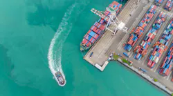 EndeavorB2B supply chain webinar: boat leaving a port presumably shipping supply chain materials