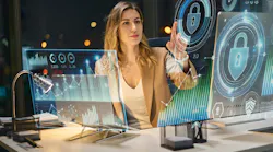 Professional Cybersecurity Analyst Interacting With Futuristic Digital Data On Holographic Screens