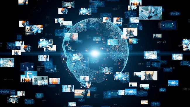 Global news concept with clips of events being broadcast around a globe