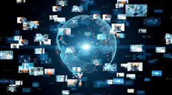 Global news concept with clips of events being broadcast around a globe