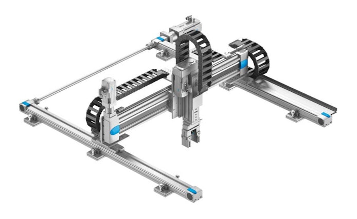 A Cartesian handling system with its three servo motors delivers precision and high-speed operation.