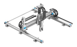 A Cartesian handling system with its three servo motors delivers precision and high-speed operation. A Cartesian handling system with its three servo motors delivers precision and high-speed operation.