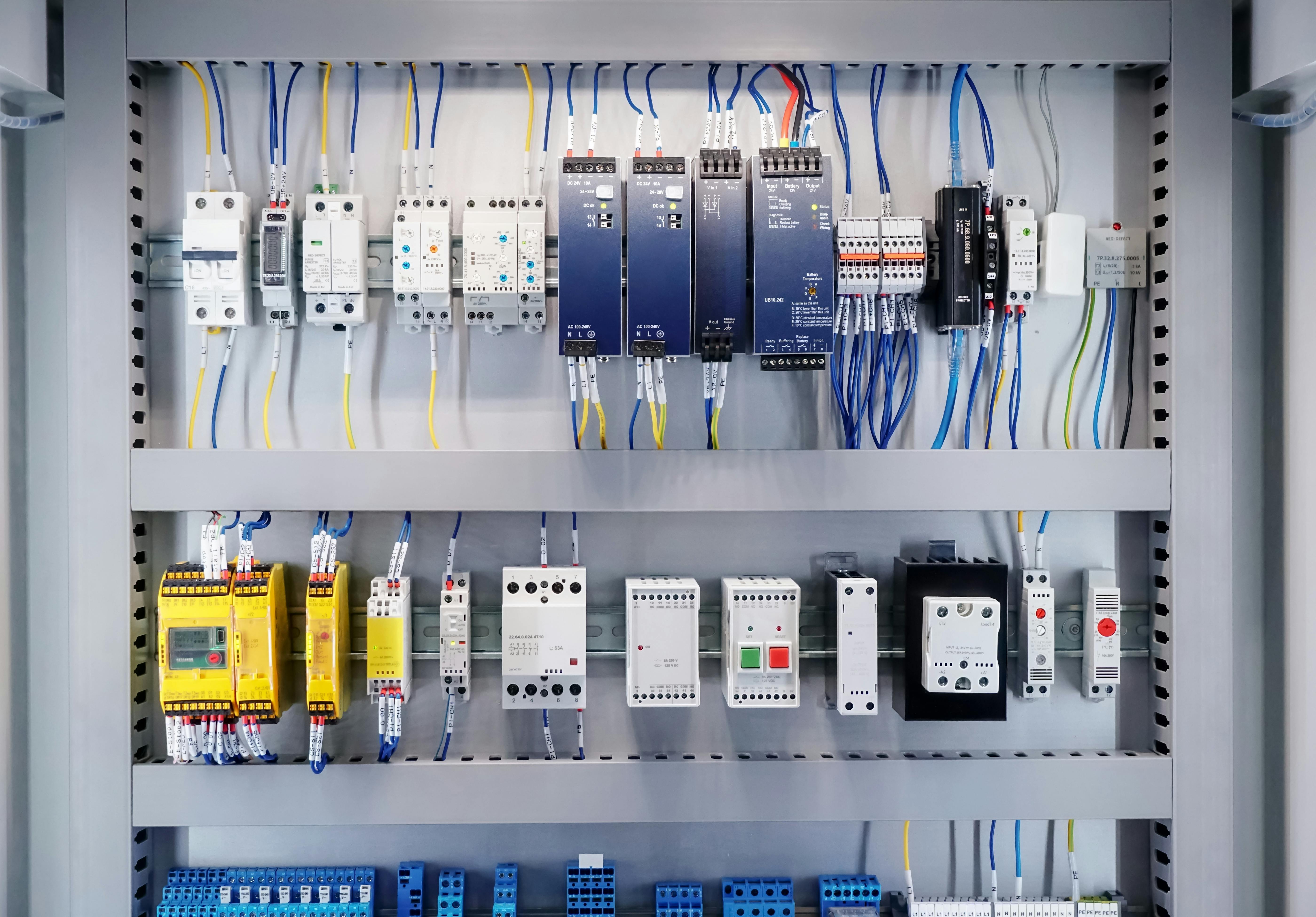 Electric control panel open enclosure for automatic circuit system, electrical voltage, industrial electric.