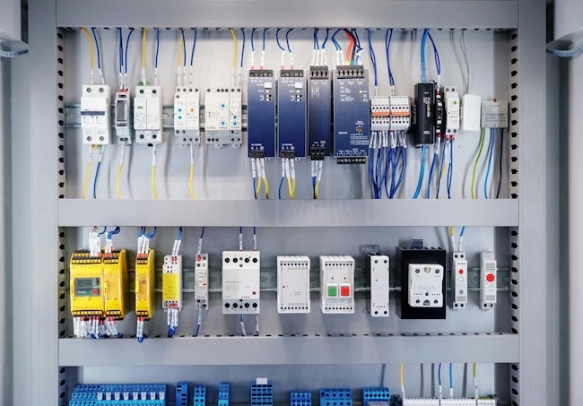 Electric control panel open enclosure for automatic circuit system, electrical voltage, industrial electric.
