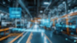 Defocused Background of Modern Industrial Factory Interior with Digital Data Overlay and High-Tech Machinery for Advanced Manufacturing. Blurred Background Photo. Defocused Background of Modern Industrial Factory Interior with Digital Data Overlay and High-Tech Machinery for Advanced Manufacturing. Blurred Background Photo.