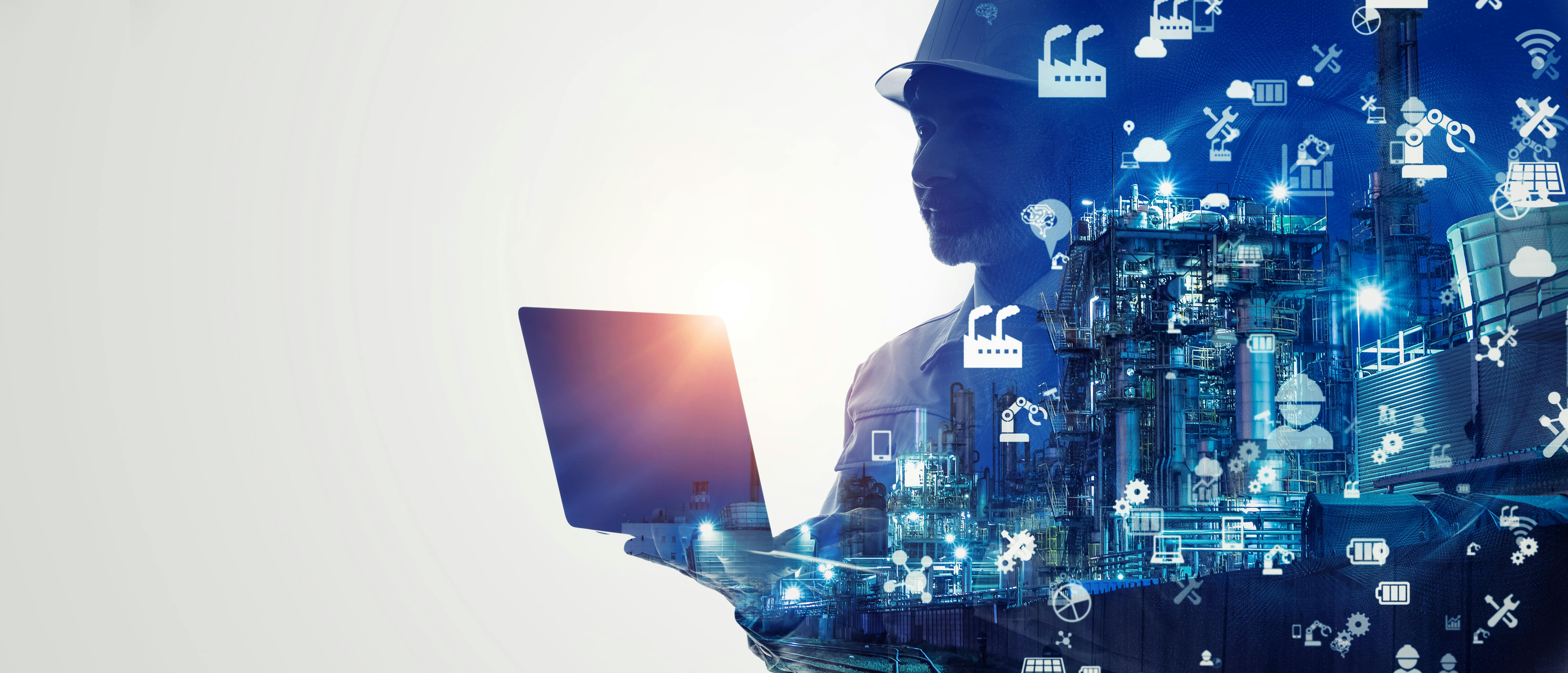 Industrial technology concept. Wide angle visual for banners or advertisements.