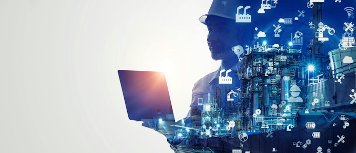 Industrial technology concept. Wide angle visual for banners or advertisements.