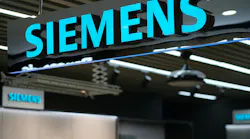 Close up SIEMENS brand logo sign in store.