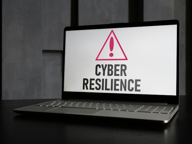 Cyber resilience is shown using a text and picture of attention icon