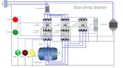 This is an example of a star-delta circuit simulated in Automation Studio. The motor is running.