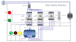This is an example of a star-delta circuit simulated in Automation Studio. The motor is running. This is an example of a star-delta circuit simulated in Automation Studio. The motor is running.