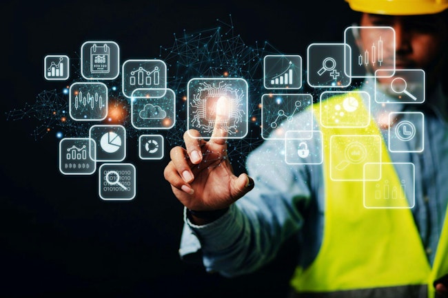 Engineer or computer programmer Demonstration of AI-powered technologies. Smart industrial cogs through smartphones automate the process of innovation. electronic engineering concept