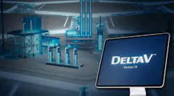Emerson's DeltaV Version 16 platform against blue factory background