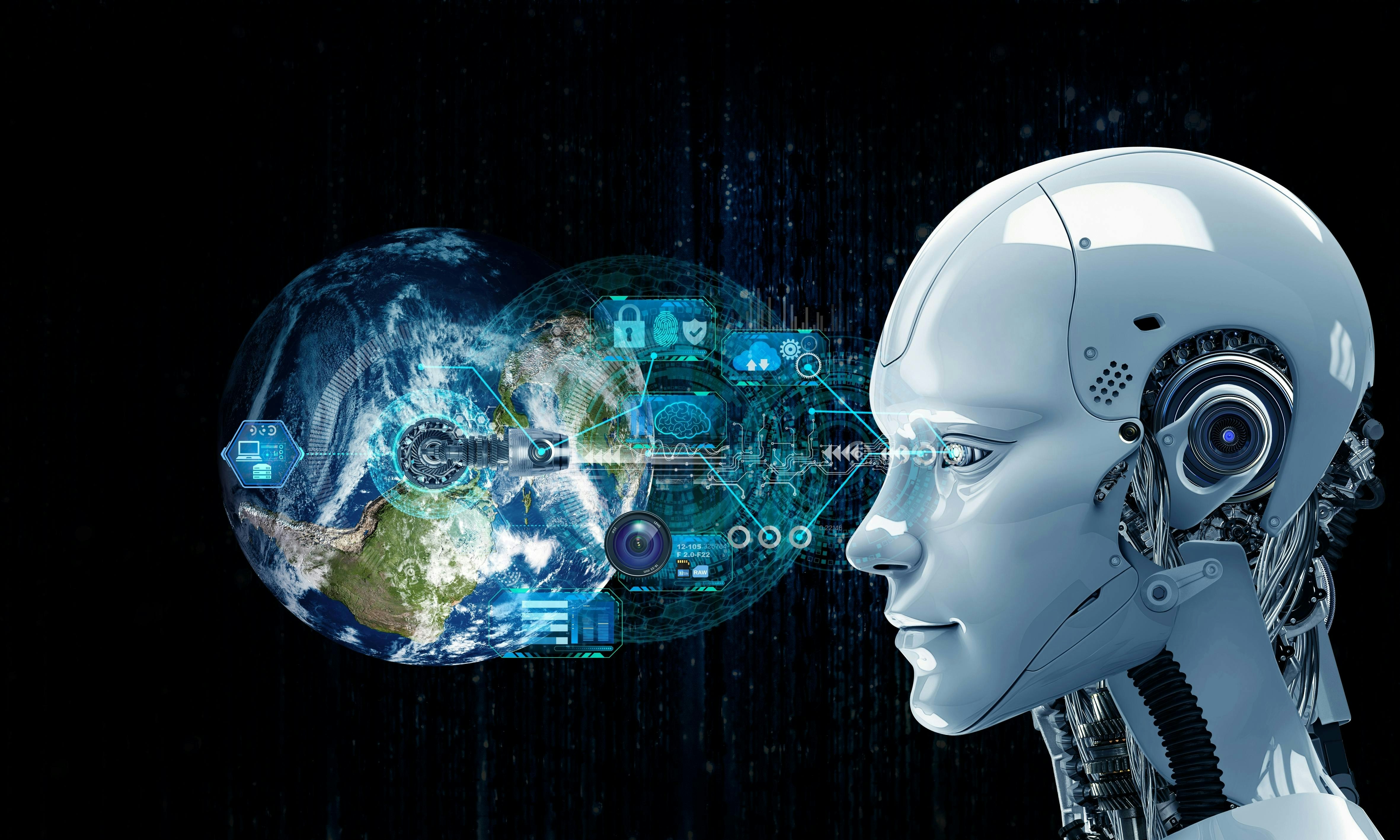 white robot and technology graphic background