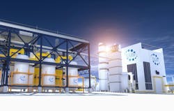 concept of a SMR small modular nuclear reactor power plant on a sunny day. SMR is a future energy concept. 3d rendering. concept of a SMR small modular nuclear reactor power plant on a sunny day. SMR is a future energy concept. 3d rendering.