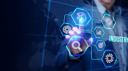 Industry 4.0 Cloud computing, physical systems, IOT, cognitive computing industry concept on a blue background