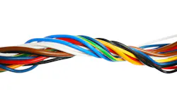 Many colorful Ethernet wires isolated on white