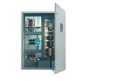 modern electric control cabinet with open door isolated on a white background modern electric control cabinet with open door isolated on a white background