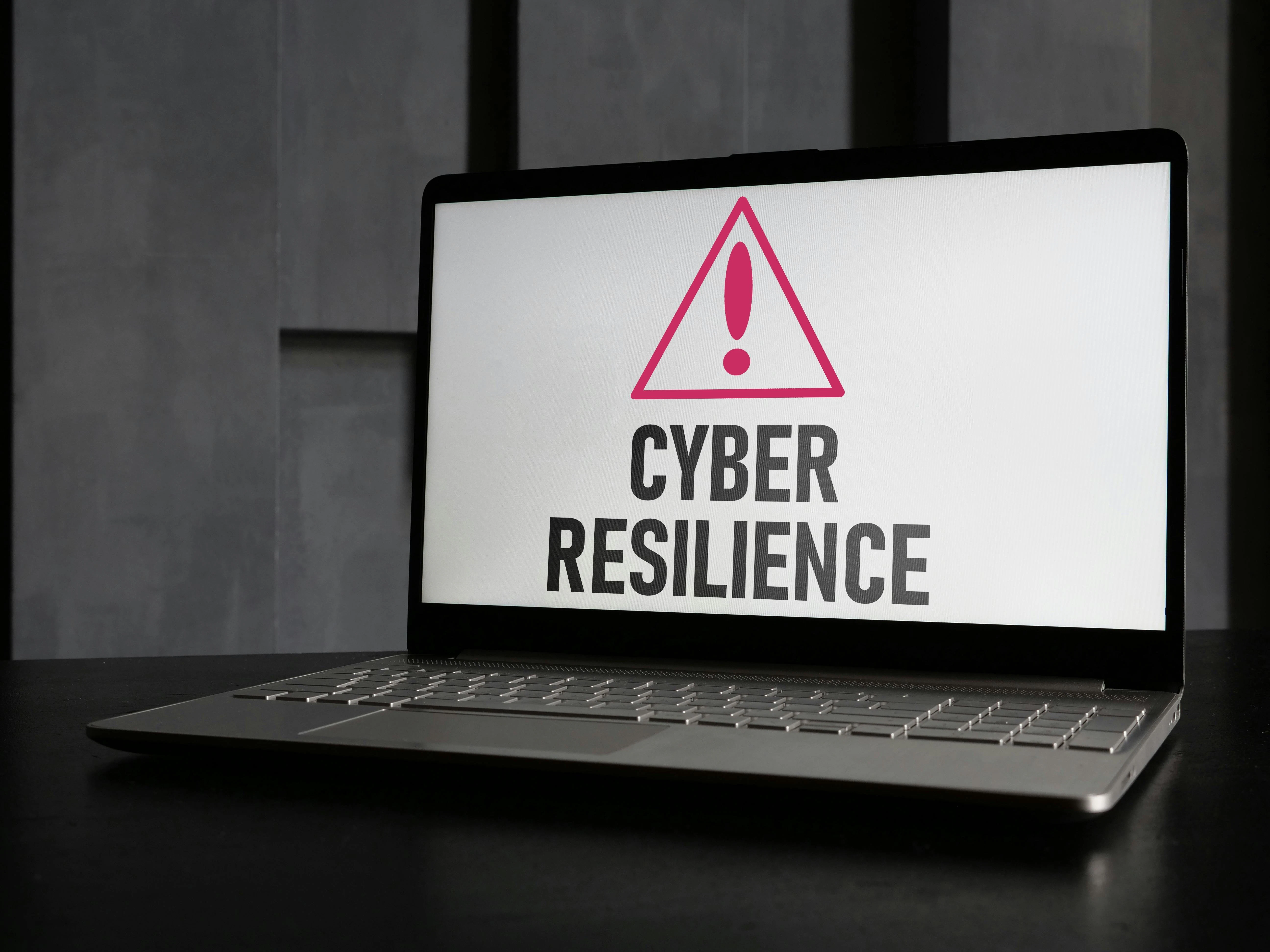 Cyber resilience is shown using a text and picture of attention icon