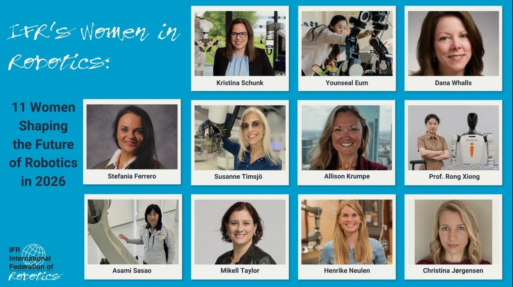 International Federation of Robotics' 11 women shaping the future of robotics in 2026 graphic with winners' headshots