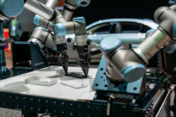 Figure 2: GTC attendees were able to guide two UR3e leader robots providing haptic input to control two UR7e follower robots. The setup enabled visitors to perform the smartphone packaging task with haptic feedback for imitation learning and VLA training, with demonstration data recorded in real time on Scale’s stack and replayable directly on the AI Trainer. Figure 2: GTC attendees were able to guide two UR3e leader robots providing haptic input to control two UR7e follower robots. The setup enabled visitors to perform the smartphone packaging task with haptic feedback for imitation learning and VLA training, with demonstration data recorded in real time on Scale’s stack and replayable directly on the AI Trainer.