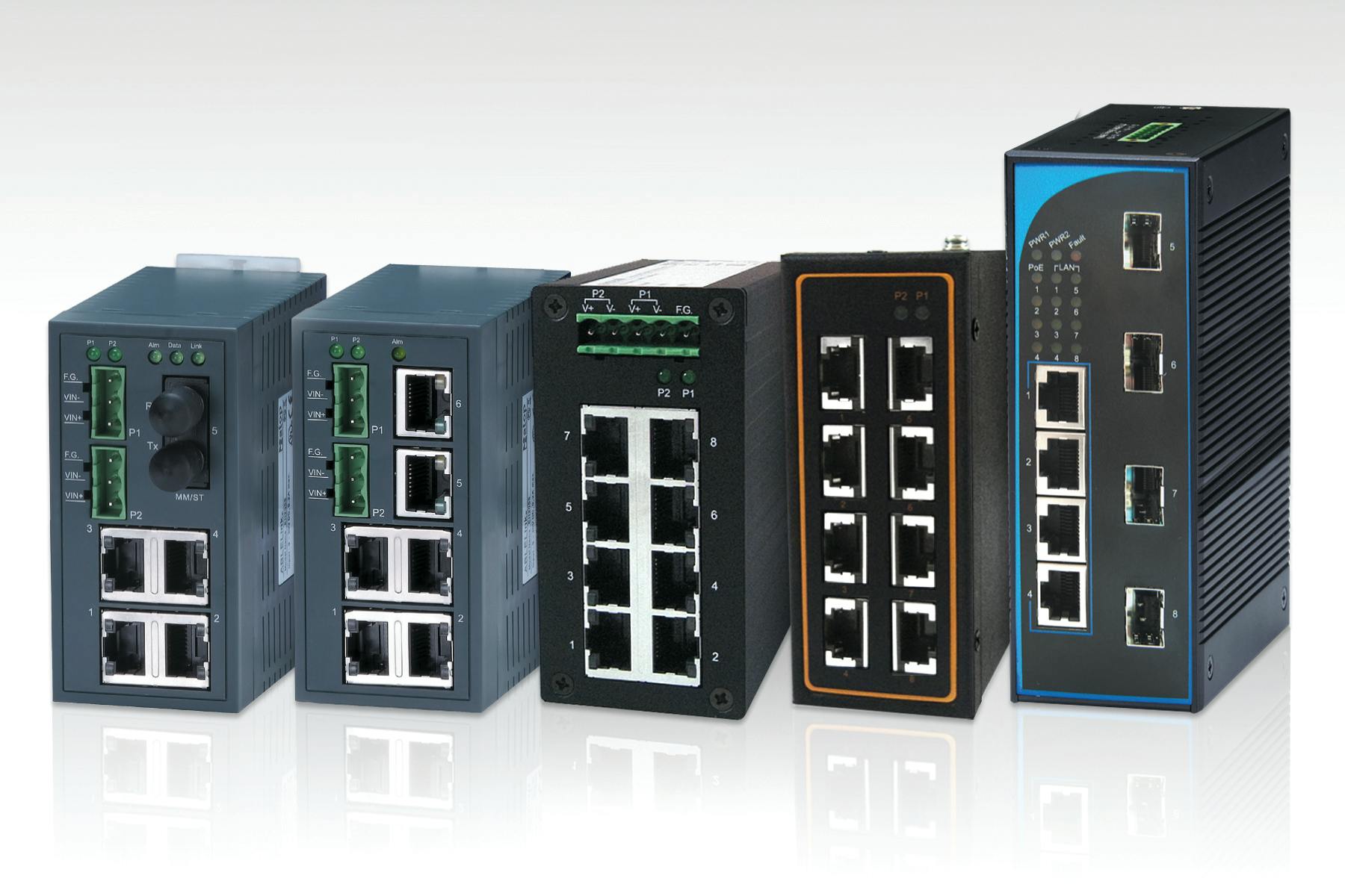 Mencom entry level DIN-rail-mount unmanaged Ethernet switch