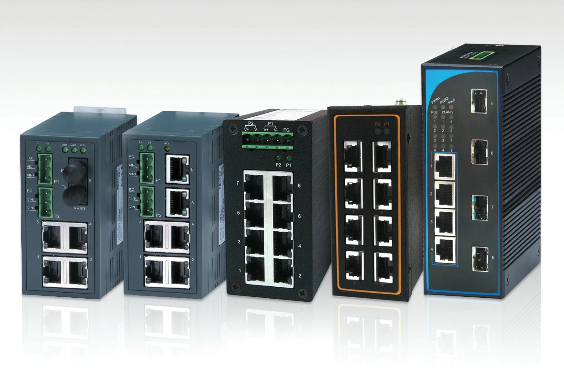 Mencom entry level DIN-rail-mount unmanaged Ethernet switch