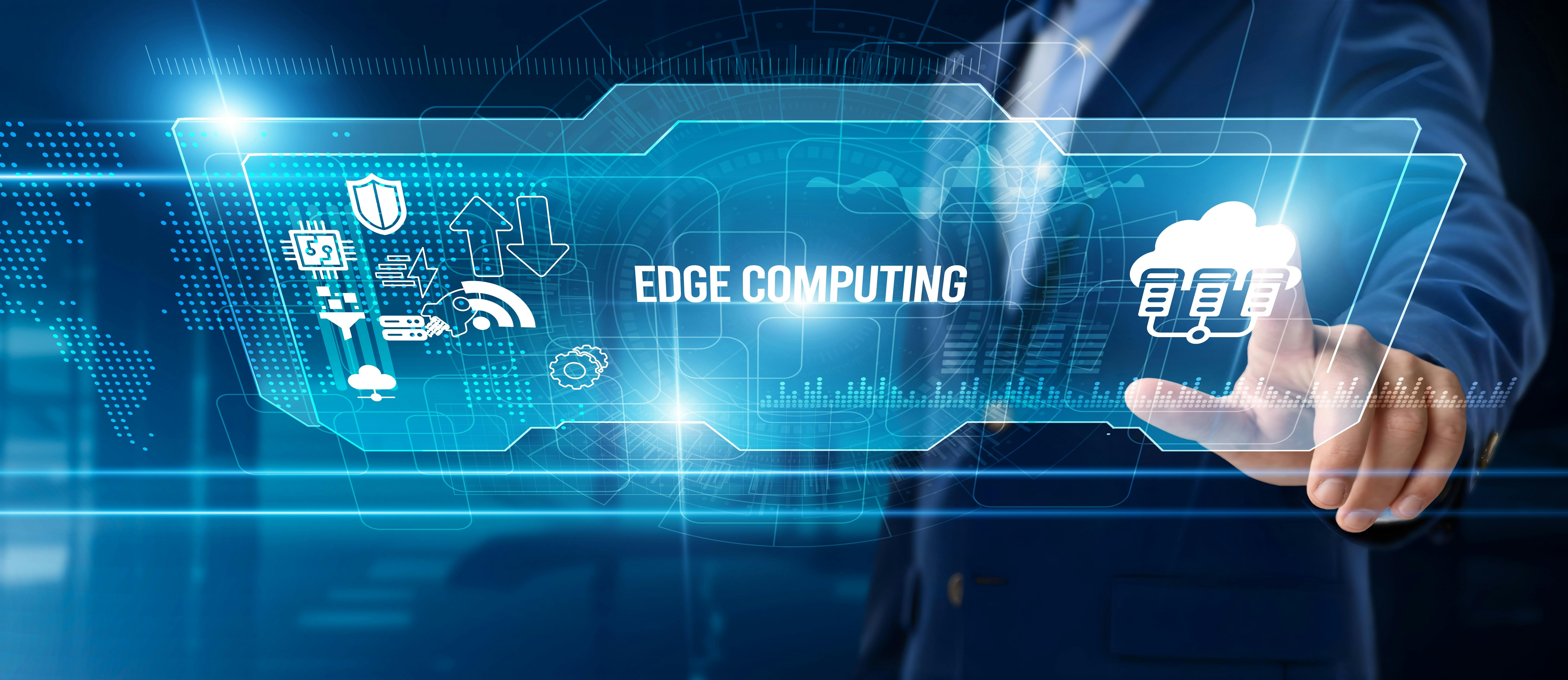 Businessman touching edge computing on digital screen