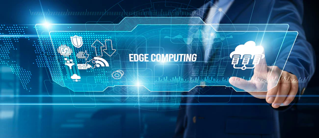 Businessman touching edge computing on digital screen