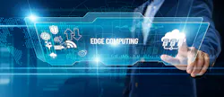 Businessman touching edge computing on digital screen Businessman touching edge computing on digital screen