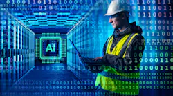 AI infrastructure engineering involves a technician inspecting data center servers, using a laptop to monitor system performance and support machine-learning operations.